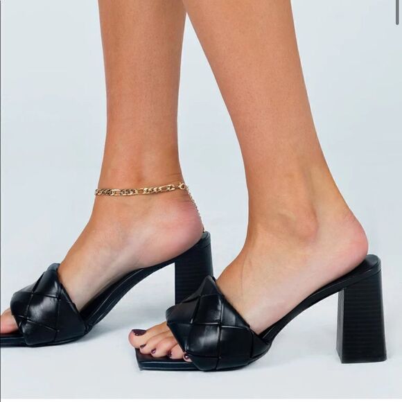 Princess Polly by Midnight Girls Club THE BISOU WOVEN SQUARE TOE HEELS BLACK - Picture 2 of 11